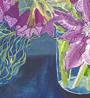 'Clematis at Night' Framed Original Painting