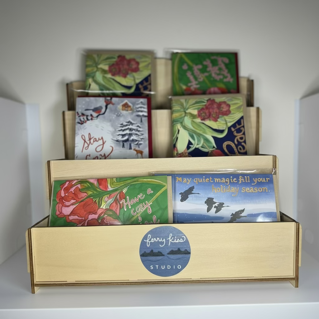 Winter Holiday Art Card Set — 4 Hand-Painted Watercolor Cards | Pacific Northwest Nature Cards | Seasonal Greeting Card Pack