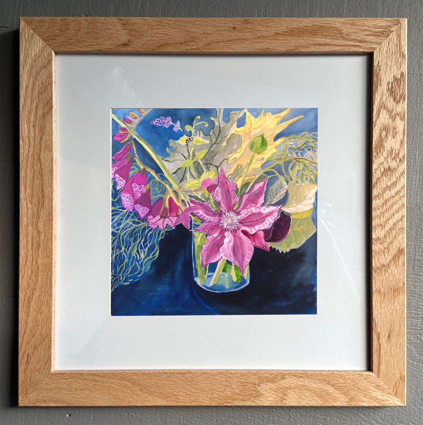 'Clematis at Night' Framed Original Painting