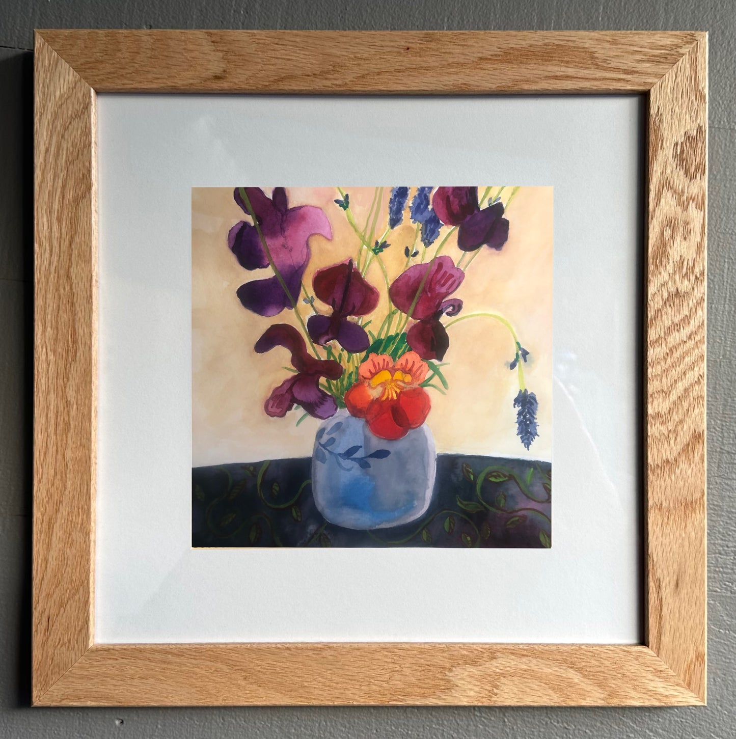 'Nasturtiums & Pea Buds' Framed Original Painting