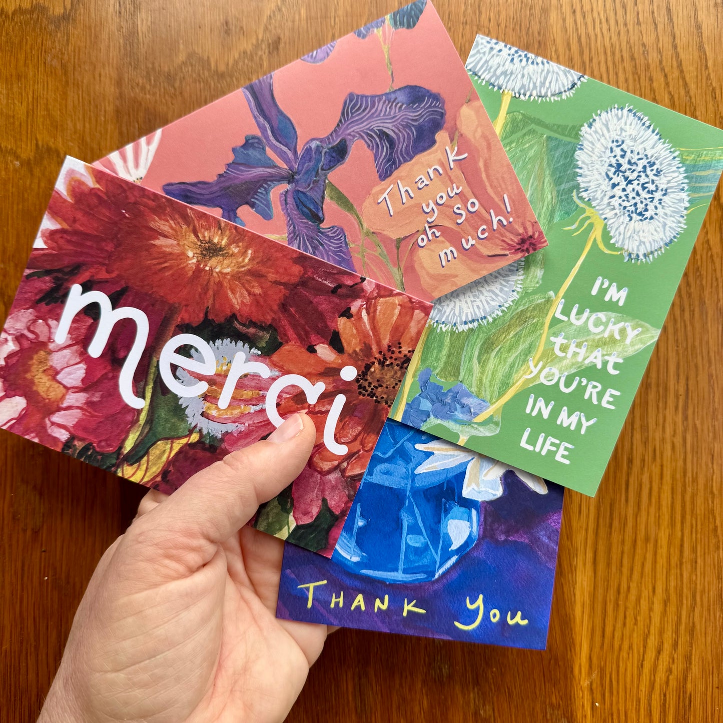 Holiday Thank You Card Set — 4 Hand-Painted Gratitude Cards | Winter Art Cards | Botanical Thank You Notes