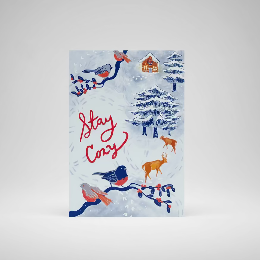 Winter Holiday Art Card Set — 4 Hand-Painted Watercolor Cards | Pacific Northwest Nature Cards | Seasonal Greeting Card Pack