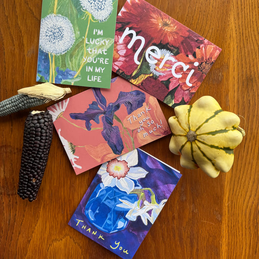 Holiday Thank You Card Set — 4 Hand-Painted Gratitude Cards | Winter Art Cards | Botanical Thank You Notes