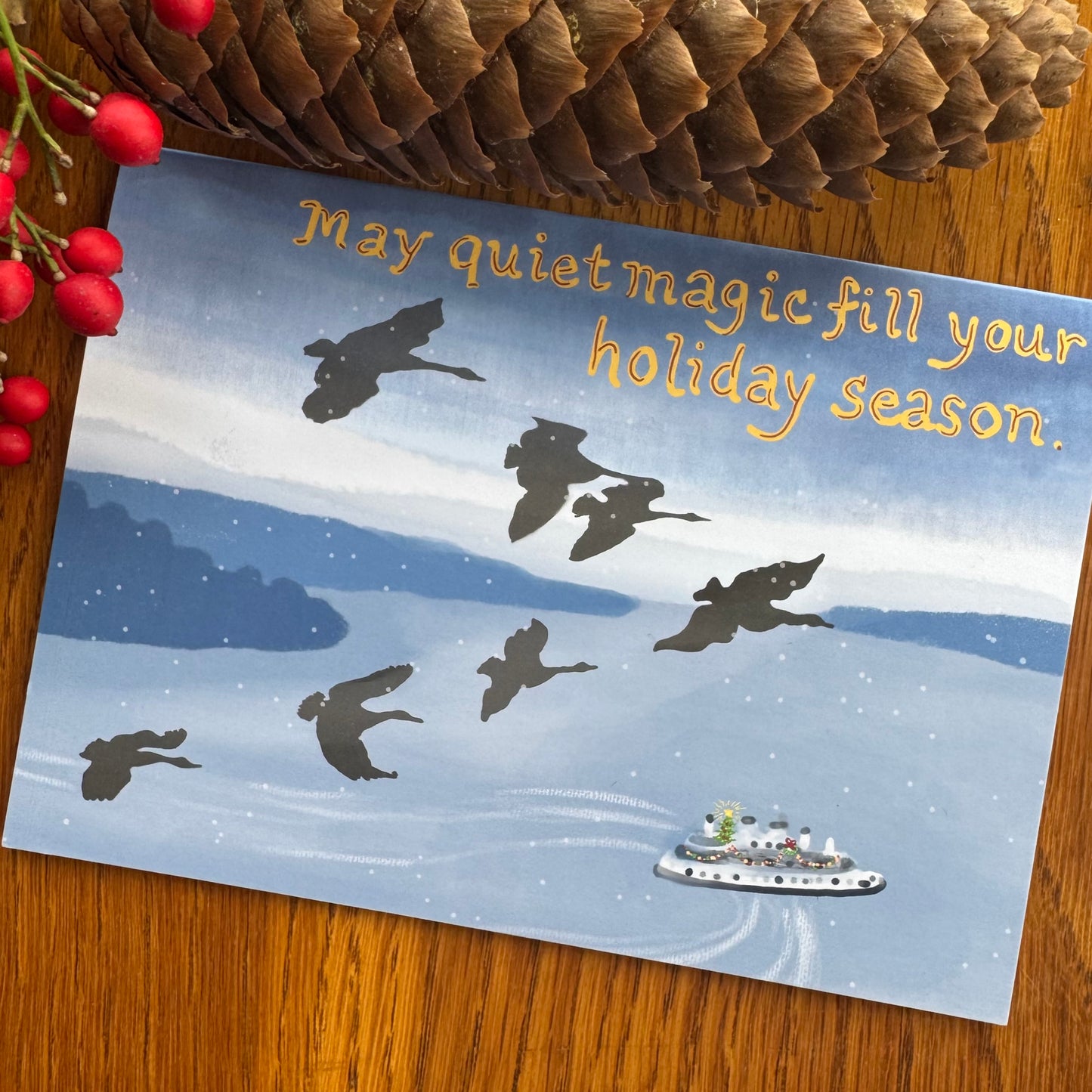 Winter Holiday Art Card Set — 4 Hand-Painted Watercolor Cards | Pacific Northwest Nature Cards | Seasonal Greeting Card Pack