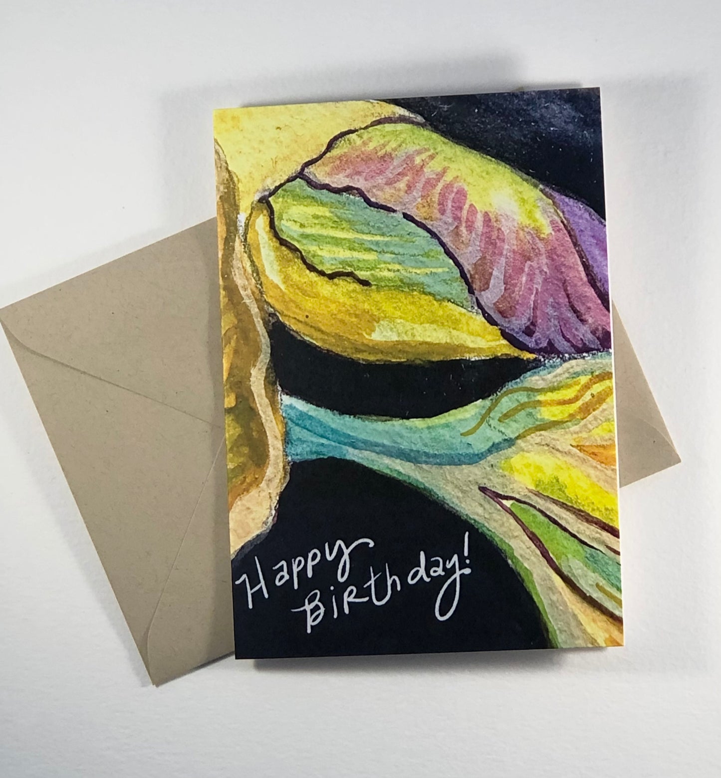 'Happy Birthday!' Iris stem greeting card