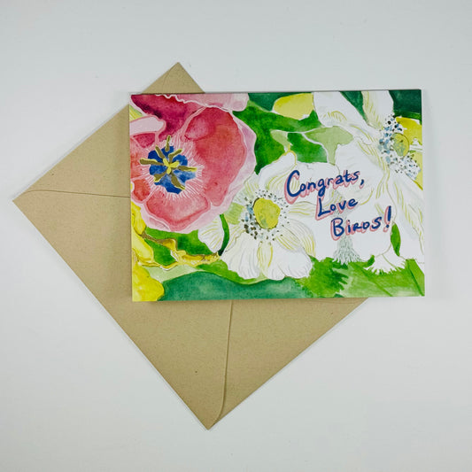 'Congrats, Love Birds!' Cosmos greeting card