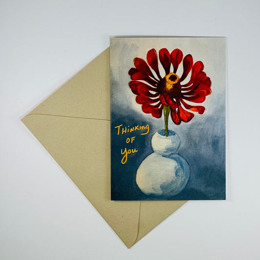 'Thinking of You'  Zinnia greeting card