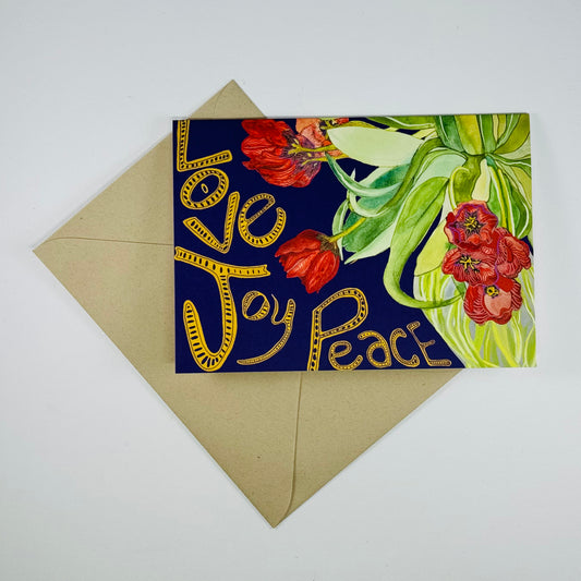 'Love Joy Peace' Tulips greeting card