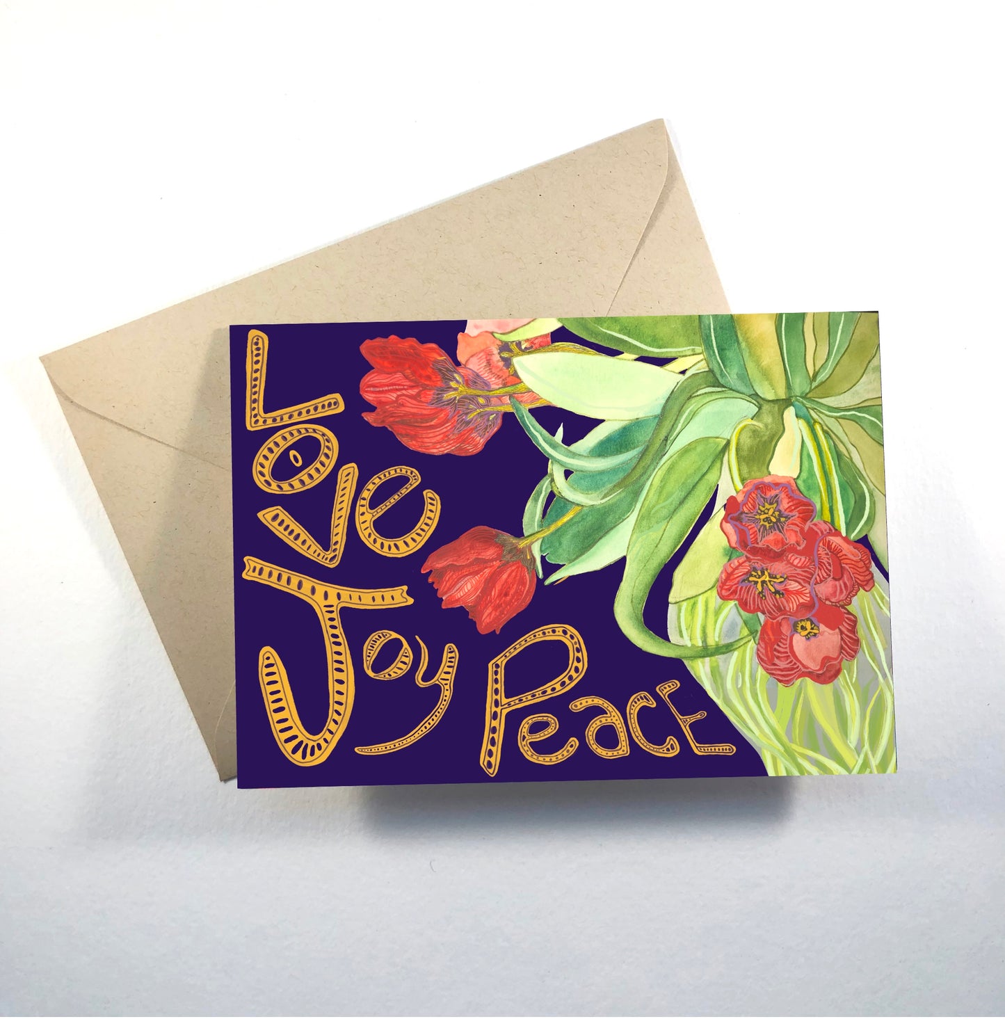 'Love Joy Peace' Tulips greeting card
