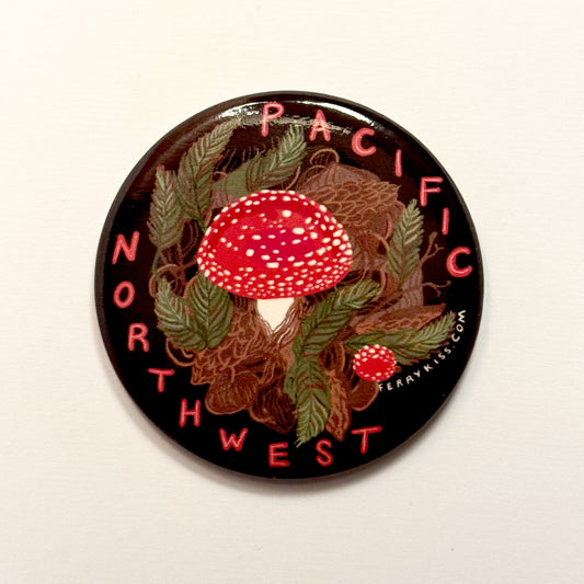 Amanita Mushroom Magnet – PNW Forest Art Magnet, Mushroom Lover Gift, Woodland Scene