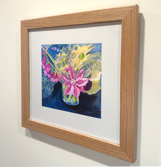 'Clematis at Night' Framed Original Painting