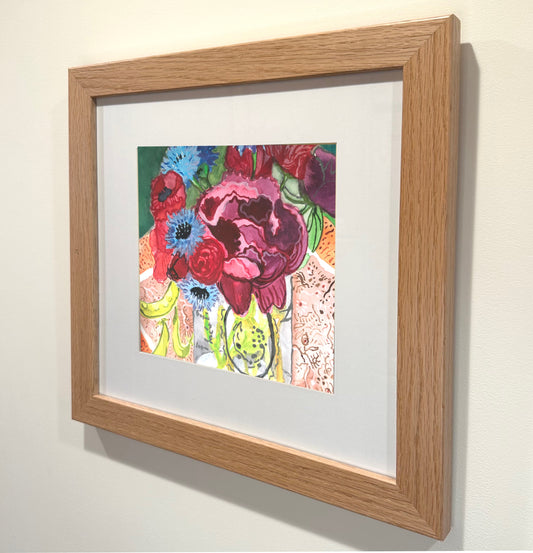 'Dahlias in a Jar with Peas' Framed Original Painting